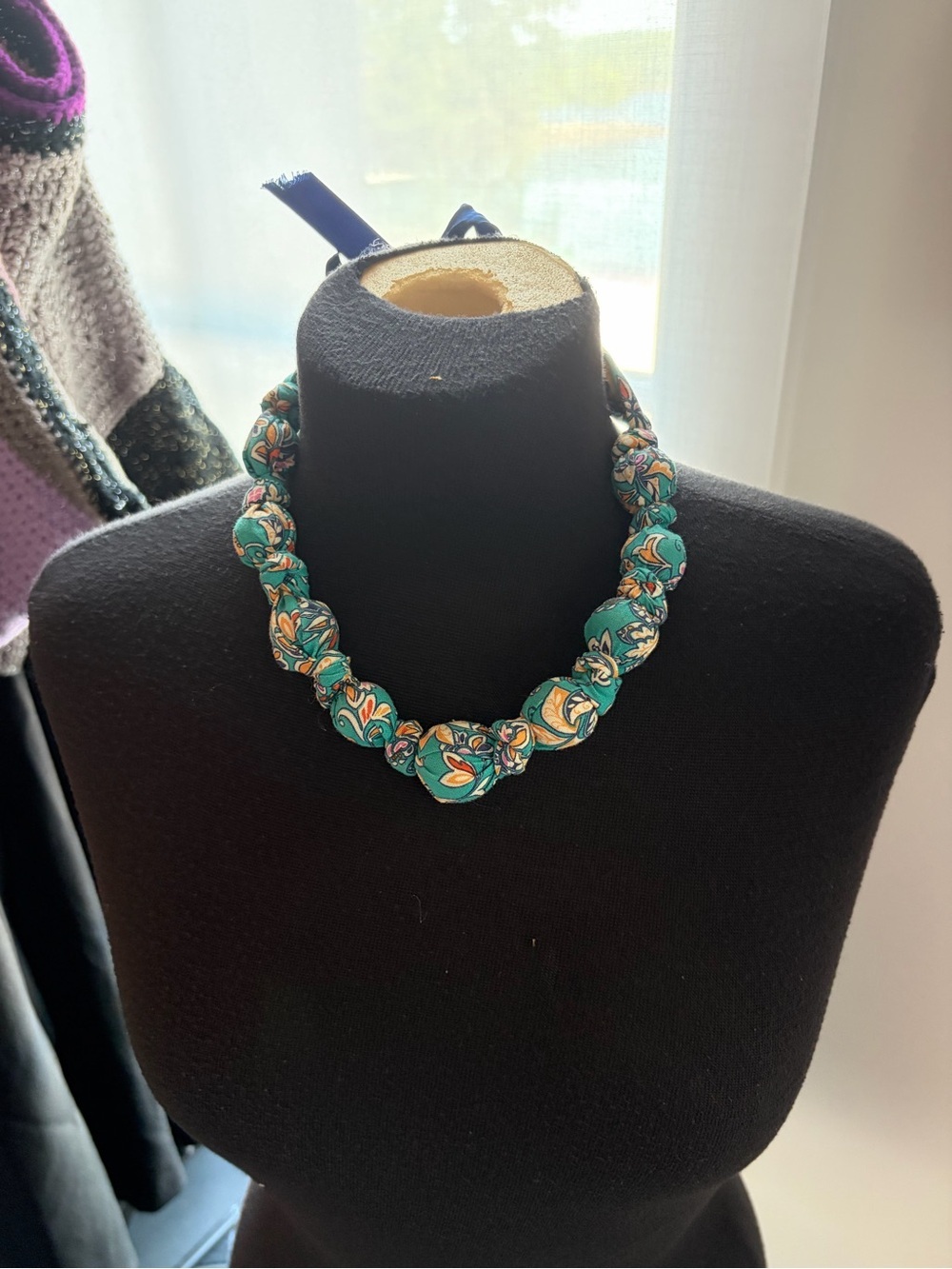 Handmade Boho Fabric Bead Necklace | One of a Kind Upcycled Textile Jewelry